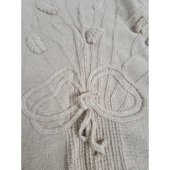 Deirdre McGuire Women's 100% Alpaca Wool Sweater Large Beige Floral Embroidered - Picture 10 of 10